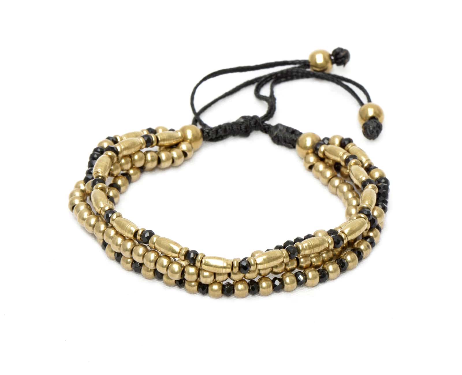 Bracelet Frida noir en perles de verre et en laiton doré