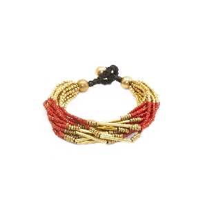 Bracelet Keva rouge et doré multi rangs