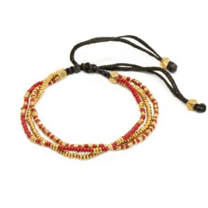 Bracelet Apala rouge en perles et laiton doré,