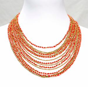 Collier Dharma rouge en laiton et en perles de Nataraj