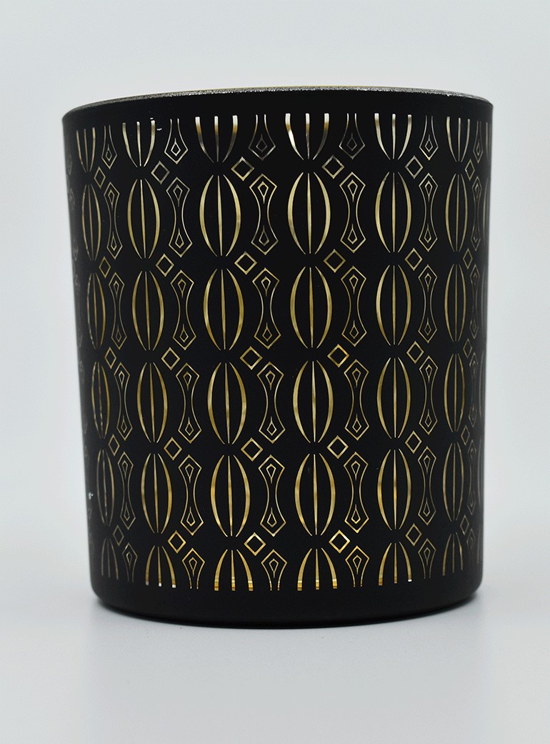 photophore en verre noir et dore modele etnic -Mukasa