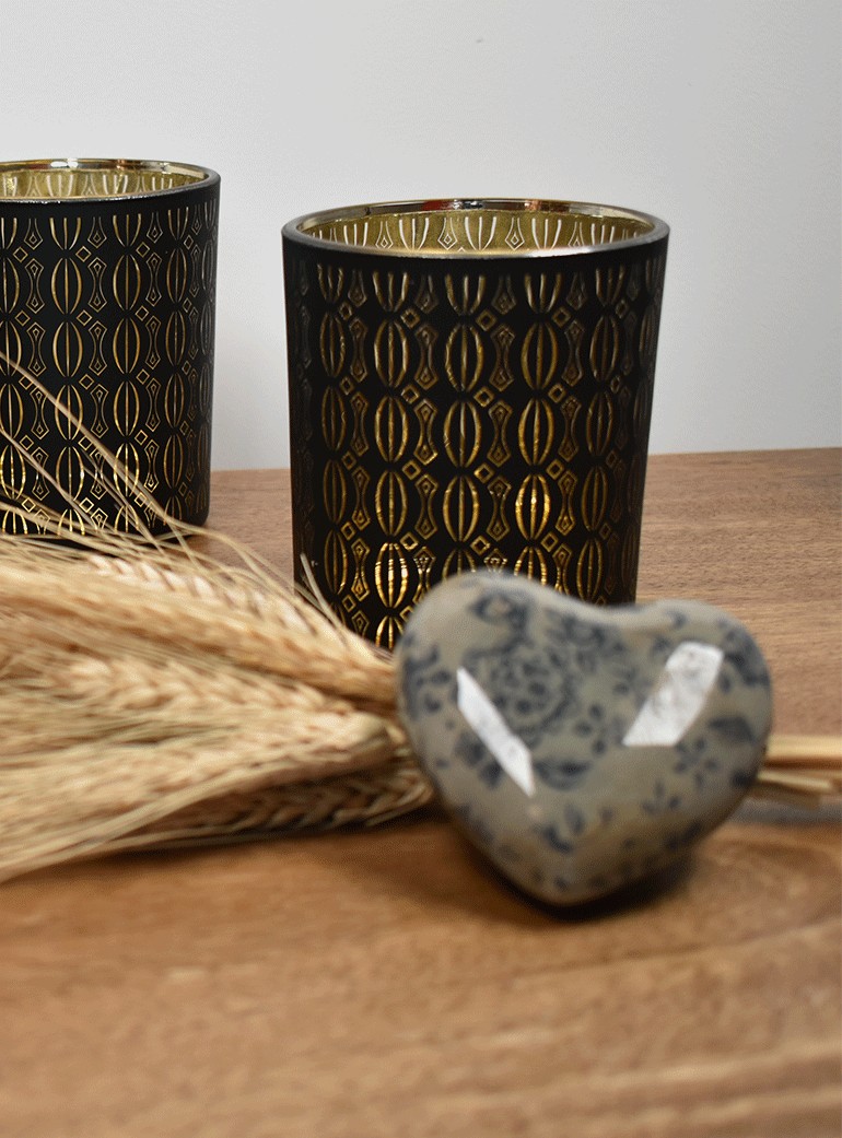 photophore en verre noir et dore modele etnic