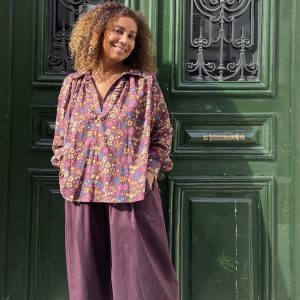 Pantalon extra large en grosse toile couleur burgundy-Mukasa