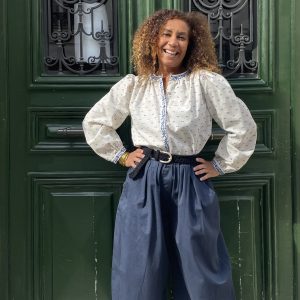 pantalon extra large- bleu marine en grosse toile de coton-Mukasa