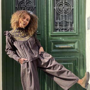 pantalon extra large choco en grosse toile de coton-Mukasa