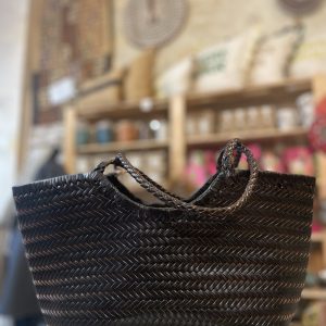 sac-panier en cuir tressé noir-Mukasa