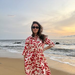 Robe courte -rouge et écru-Mukasa