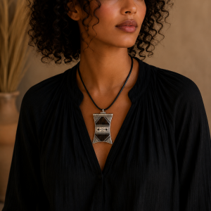 Pendentif touareg en argent et ébène-Mukasa