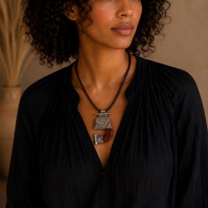 Collier touareg avec cornaline en forme de J -Mukasa