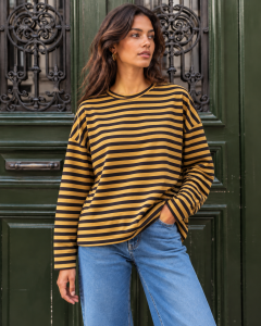 Marinière choco et jaune moutarde