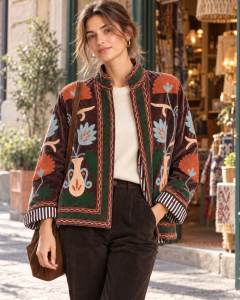 Veste Choco en velours brodée esprit Suzani - MUKASA